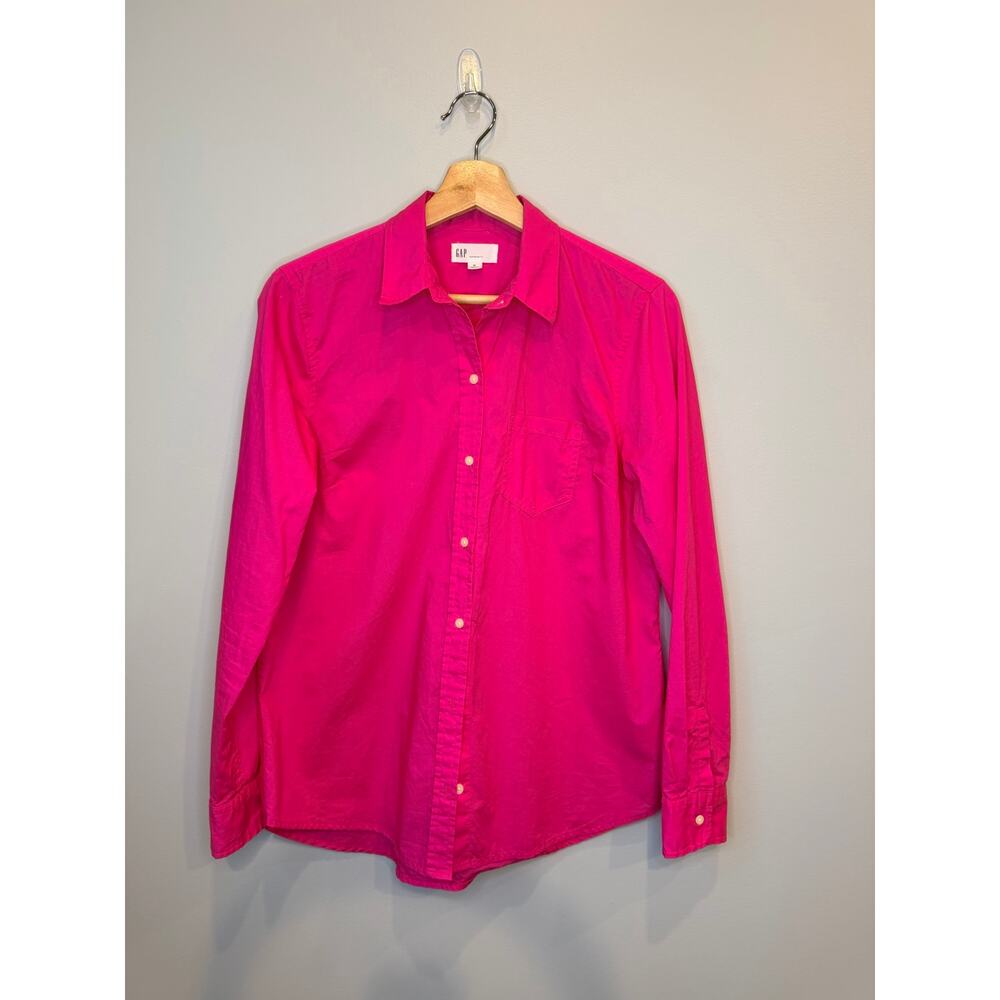 Gap Women’s Hot Pink Boyfriend Fit Cotton Button Down Shirt Size Medium